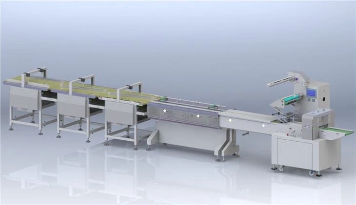 Double Lane Feeding And Packing Machine Line rice cracker automatic feeding and packaging line machine